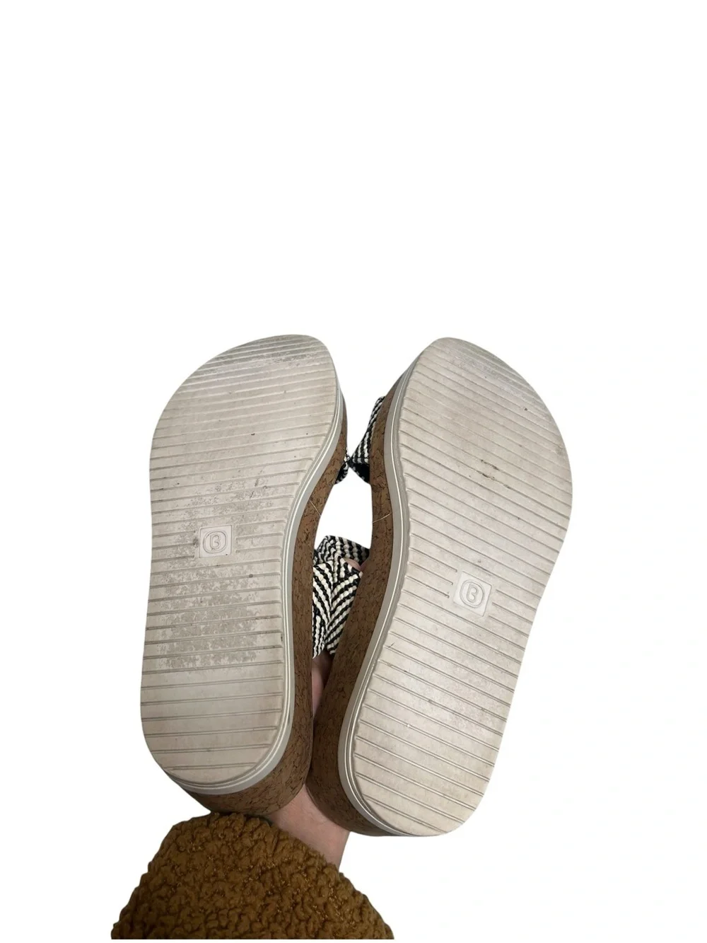 BZEES LifeStride Resort Wedge Sandal BLACK/MULTI RAFFIA FABRIC Women’s Size 7.5